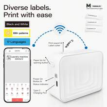Marklife M1迷你标签打印机，蓝牙标签打印机，波浪纹理，带标签带，适用于智能手机标签打印，易于使用，适合儿童、学校用品、家庭、商务办公用品，方便整理（可充电） - 白色 - 查看 3