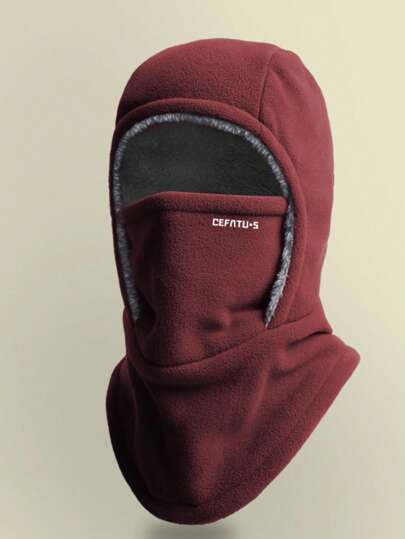 Unisex Pullover Hat With Face Mask, Outdoor Windproof Warm Thermal Lined Neck Cover, Solid Color, Autumn/Winter