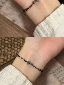 1pc Simple Black Bead Bracelet With Natural Style Black Unisex Bracelet Suitable For Parties, Gatherings, Outdoor Activities - 紅色 - 查看 4
