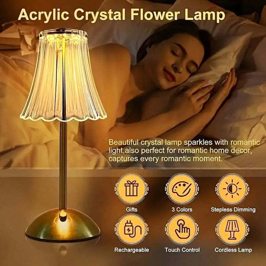 2-Piece Set Of Vintage Crystal Dimmable LED Table Lamps, Geometric Desktop Lighting, Three-Color Dimmable USB Charging, Suitable For Bedroom Atmosphere, Living Room, Office, Reading And Relaxation, Indoor Bedside Ambient Light, Bedroom, Holiday And Sports Themes, Optional Single Pack - 1 PC - 查看 1