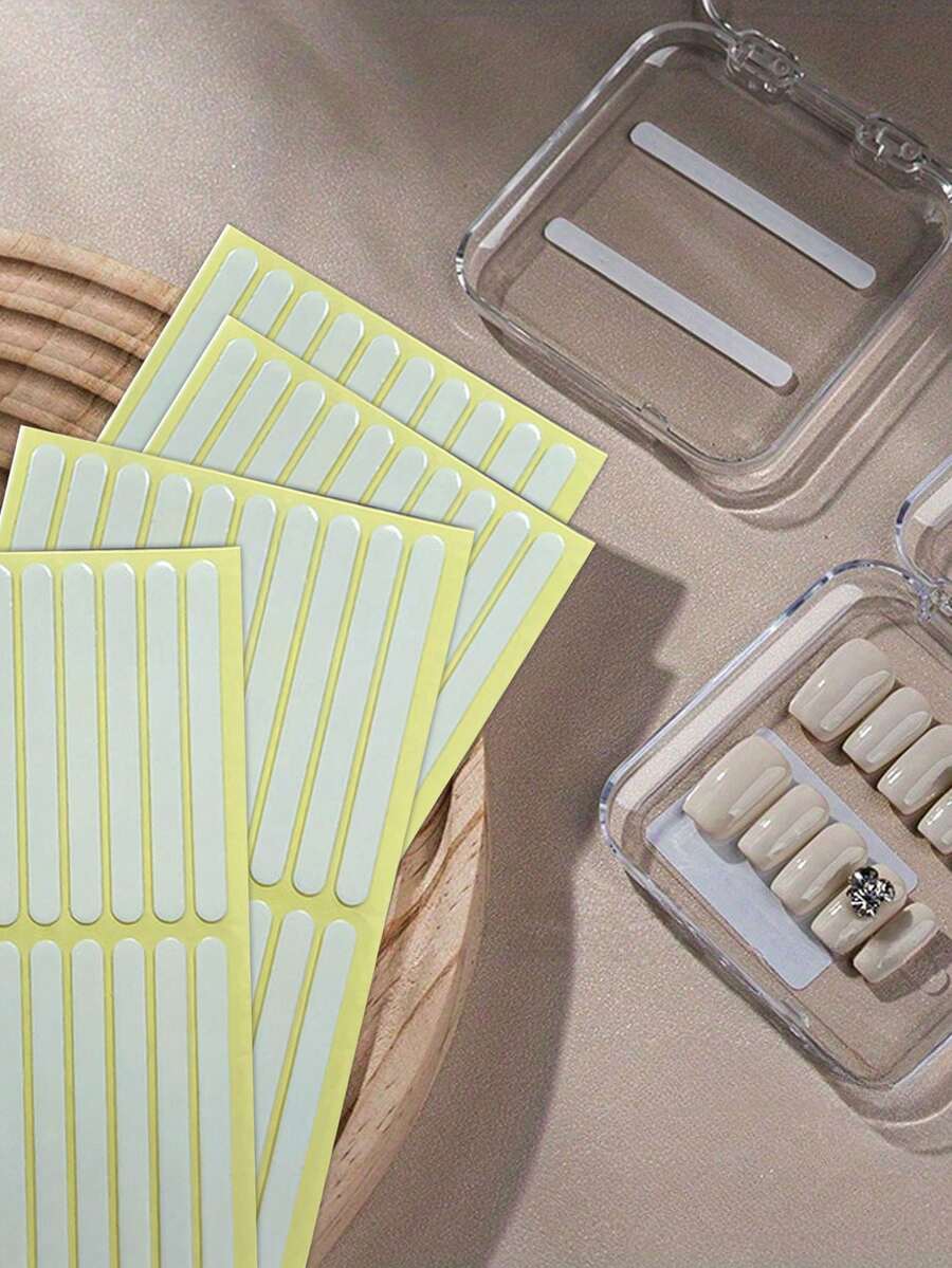 600 Pieces Transparent Double-Sided Nail Display Tape For Press-On Nails - Self-Adhesive Strips, Salon Design Display & Packaging, Alcohol-Free, Easy-To-Use Nail Supplies, Secure Nail Application | Clear Adhesive Tape | Precise Nail Slots - Yellow - View 1