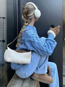 FOR BEAUTY 秋冬新款圆领纯色扭结长袖针织套头衫 女士宽松休闲百搭毛衣上衣 新年