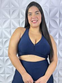 Top Plus Size Feminino Cropeed Academia Recorte Nadador Reforçado xgg - Azul Marinho - Visão 1