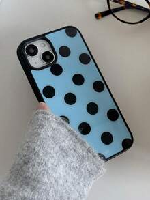 Fashionable Cute Polka Dot Glossy Soft Phone Case, Suitable For IPhone 17 Air, 16, 15, 14, 13, 12, 11 Pro Max, 16, 15, 14 Plus, Minimalist Creative Shock-Proof Back Cover - Black Dots On Blue Background - View 4
