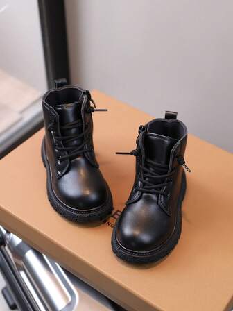 Ghete confortabile din piele moale pentru copii, ghete scurte plate, antiderapante, de culoare solidă, cu șireturi laterale, ghete casual pentru fete pentru toamnă/iarnă