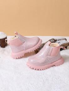 1 Pair Toddler Girls Autumn/Winter New Soft Sole Fashion Versatile Ankle Boots, Infant Outdoor Stylish Leather Boots, Pink - Pink - View 3