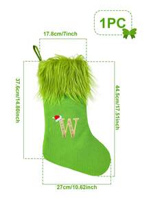 1pc Green Fluffy Christmas Stockings, Christmas Decorations Stocking Socks, Christmas Party Favors Gift Bags, Christmas Hanging Stocking Ornaments With A-Z Alphabet, Christmas Tree Decorations, Christmas Gift Ideas, Christmas Decorations 2025, Christmas Gift Packaging Bags, Christmas Tree Decorations, Home Decor, Room Decor, Winter Festival Fireplace Decor, Christmas Decor, Xmas Party Decor, Christmas Party Supplies