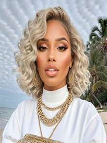 613 Curly Bob Wig Human Hair With Baby Hair 180 Density Glueless Wigs Human Hair Pre Plucked For Women 13x4 HD Transparent Deep Wave Lace Front Wigs Human Hair Soft And Smooth Ready To Wear 14inch - 金色 - 查看 8