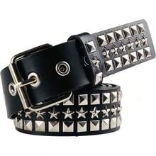 Studded Belt, Metal Punk Rivet Belt With Bright Studs Women And Men - Rivet and Star - View 5
