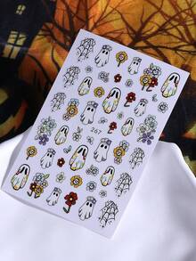 Bộ 4 miếng dán móng tay hình bí ngô Halloween, kiểu Gothic bao gồm hình ma, nhện, sao, mèo đen, xương, trang trí móng tay 3D trượt, thích hợp cho mùa thu và các dịp lễ hội. - Nhiều màu - Xem 10