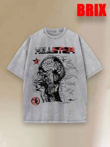 Uaddw Brand Y2K, [Retro Cotton T-Shirt]High-Quality 100% Cotton Men's Retro-Style T-Shirt Featuring A Brain Skull And Human Evolution Silhouette Pattern, Washed Short-Sleeve, Street Style, Funny Graphic Tees For Men, Fashionable And Versatile Casual Wear, Camiseta Para Hombre. - Xám - Xem 2