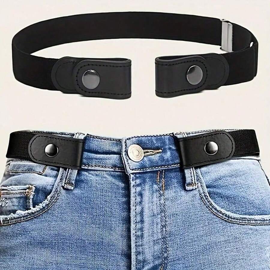 Invisible Belt, Slouchy Elastic Waistband, Women's Adjustable Buckle, Men's Elastic Jeans, Pants Belt, Waist Tightening And Waist Cinching Device, 1pc Summer, School Fall, Autumn, HalloweenHome Decor, Party Storage, Christmas Storage, New Year Storage - 黑色 - 查看 1