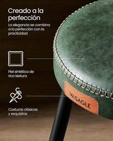VASAGLE EKHO - Juego de 2 taburetes de Bar con Altura de mostrador, taburetes de encimera de Cocina, taburetes Modernos de Mediados de Siglo, taburetes de mostrador sin Respaldo de 63 - Verde bosque - Ver 3