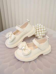 1 双婴儿平底鞋、儿童乐福鞋、舞鞋，带珍珠蝴蝶结和钩环，舒适休闲 - 米色 - 查看 4