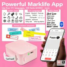 Marklife M1 Label Printer, M1 Portable Handheld Bluetooth Mini Label Printer, Includes Portable Wireless Connection, Provides Multiple Templates, Suitable For Smartphones, Easy To Use, Suitable For Office And Home Organization, USB Charging, Pink