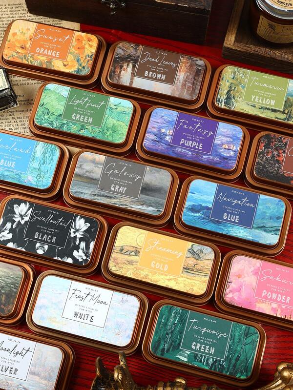 1 pezzo Scatola per tampone inchiostro in stile retrò europeo, elegante in ferro, adatta per decorare diari di studenti, pittura fai-da-te, graffiti a motivi, e come tampone manuale colorato.