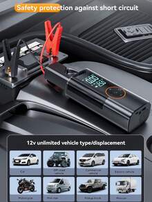 Jump Starter With Air Compressor, 5000A 150PSI Car Battery Jump Starter , 12V Jump Box Car Battery Jumper Starter Portable With Jumper Cables, LCD Display, LED Lighting