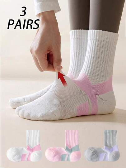 1/2/3 Pairs Professional Running Sports Socks For Women, Thin Breathable Ankle Socks For Badminton, Skipping, Cycling, Yoga, Suitable For Summer, Spring/Autumn