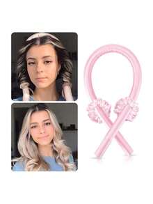 4-Piece Heatless Curling Iron Kit With 2 Satin Scrunchies + Double-Sided Satin Bonnet – Ideal For Sleeping/Long Hair And Natural Waves - màu đen - Xem 2