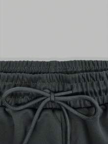 HESSEN 2pcs/Set Plus Size Women Casual Fashion Simple Basic Versatile Solid Color Letter Print Graphic Sweatsuit, Round Neck Short Sleeve T-Shirt With Drawstring Pocket Shorts Two Pieces Set, Back To School Outfit, Women Teachers Uniform, Halloween Christmas Holiday Wear