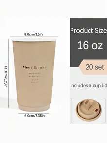 16-Ounce 20/50 Sets Of Disposable Milk Tea-Colored Paper Cups With LIDS And Gold-Embossed Fonts, Suitable For Both Hot And Cold Beverages, Including Milk Tea, Coffee, Tea, Refreshing Drinks, And Chilled Beverages - Lạc đà - Xem 3