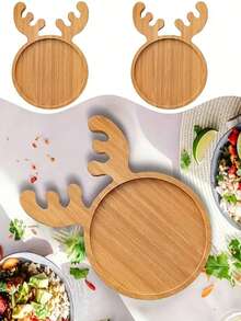 2 Stücke/1 Stück wiederverwendbare Weihnachts-Holztablett, Hirschgeweih-förmiges Tablett, Hirschgeweih-förmige Untersetzer, geeignet für Sushi, Obst, Snacks und Feiertags-Tischdekoration, wiederverwendbares Dessert-Präsentationstablett, Untersetzer, geeignet für Weihnachtspartys und Feiertags-Zusammenkünfte, Tischzentrum, Weihnachts-Heimdekoration