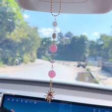 Pingente de Carro Pendurado de Sol, Acessórios de Espelho Retrovisor Boêmio Fofo Pendente de Sol Verde e Dourado, Decoração de Carro Feita à Mão com Cristais e Pedras Curativas, Presentes para Mulheres e Homens