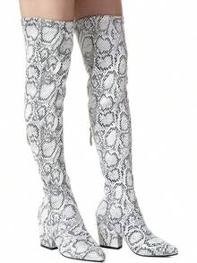 Women's Thigh High Block Heel Pointed Toe Stretch Over Knee Boots - Style - Rắn - Xem 7