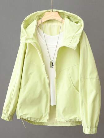 Women's Casual Hooded Loose Jacket, Military Style Windbreaker
