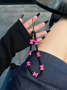 Fashionable Pink Bow Beaded Keychain, Plastic Pendant Phone Lanyard, Wristlet For Backpack And Wrist - Multicolor - View 2