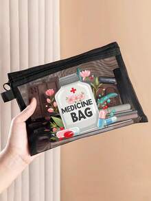 Mesh Makeup Bag,Outdoor Travel Offices Carry Small-Capacity First-Aid Kits Mesh Bag, Portable Medicine , First-Aid Kits And Pill Packaging Containers,With Pills, Nurse Letter,Medication ,Travel Pill Organizer Medicine Bag Medicine Organizer Medicine Storage Bag For Travel For Outdoor Travel Essentials First Aid Bag