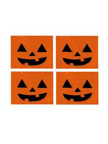 1 pièce/4 pièces/6 pièces/48 pièces Sets de table à motif de visage de citrouille d'Halloween, sets de table de décoration d'Halloween pour la maison, sets de table de décoration de fête d'Halloween, décoration d'automne et d'Halloween pour la maison, style vintage, matériau similaire au lin, fournitures de fête d'Halloween pour la maison, l'intérieur et l'extérieur, décoration thématique d'Halloween, décoration de pièce. Convient pour la décoration de cuisine à la maison et la décoration de fête d'Halloween