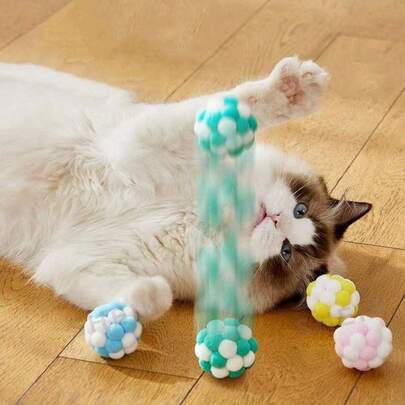 1/3/6/9pcs Cat Toy Balls With Bell,Pet Elastic Bell Balls,Cat Macaron Plush Ball Toy,Cat Pom Pom Balls Toy,Cat Toy Self-Hi Ball,Colorful Soft Fuzzy Balls Built-In Bell For Cats,Interactive Playing Chewing Toys For Indoor Cats And Kittens,Suitable For Small Pets Entertainment