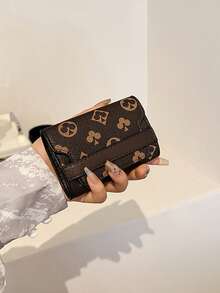 New Women's Brown PU Random Print Pattern Compact Accordion Card Holder Multi-Card Slots Fashion Versatile Anti-Scan Card Organizer Pouch Flip Cover Retro Lightweight Clutch For Women Money Wallet Mini Wallet Purse Wallet Fall Autumn Card Wallet - Brown - View 3