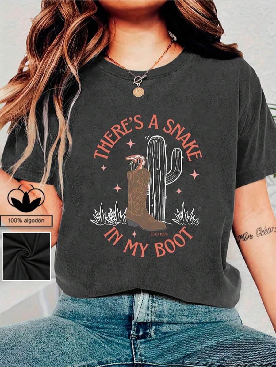 Camiseta Casual Mujer - Algodón 100% Suave, Estampado Moderno, Ideal para Todo Momento - Negro - Ver 1