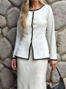 Women's Winter Y2K Crew Neck Cardigan Sweater - White - View 10