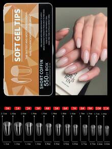550片软胶美甲贴片，中短款杏仁形、棺材形，全覆盖哑光延长工具，亚克力按压式美甲，DIY美甲装饰，美甲用品 - 無色 - 查看 4