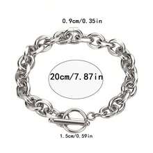 1pc Fashionable Stainless Steel O-Shape Angle OT Clasp Thick Men's Bracelet, Suitable For Daily Wear - Bạc - Xem 2