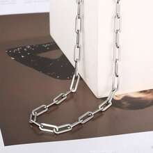 MONALLY 1pc Funky Fashion Hollow Out Round Silver Necklace Boys Chain Versatile Stainless Steel Jewelry For Summer Vacation Travel Beach Party - Chain Necklace - View 5