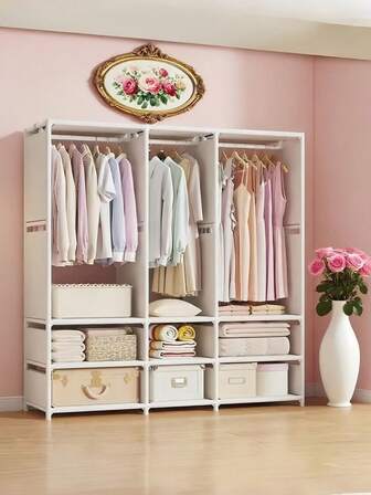 1 件便携式衣柜，卧室衣架，适用于出租房/宿舍，多层收纳衣服、鞋子、包包，坚固防尘