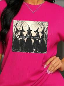 Conjunto Halloween Ropa casual Halloween  Look spooky  Conjunto cómodo Short biker Halloween vibes  Spooky season  Calabazas  Murciélagos  Fantasmas  Brujas - Rosa Fucsia - Ver 2