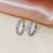 1 Đôi Hoa tai vòng Zirconia cổ điển dành cho nữ, thiết kế tối giản phù hợp cho việc đi làm hàng ngày và hẹn hò - W17381 - Xem 2
