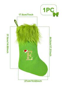 1pc Green Fluffy Christmas Stockings, Christmas Decorations Stocking Socks, Christmas Party Favors Gift Bags, Christmas Hanging Stocking Ornaments With A-Z Alphabet, Christmas Tree Decorations, Christmas Gift Ideas, Christmas Decorations 2025, Christmas Gift Packaging Bags, Christmas Tree Decorations, Home Decor, Room Decor, Winter Festival Fireplace Decor, Christmas Decor, Xmas Party Decor, Christmas Party Supplies