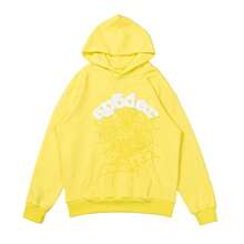 Hoodies For Men Men Clothes Unisex Oversized Hoodie Spider Web Print Street Style Hip Hop Long Sleeve Sweater Loose Fit High Fashion Casual Top Men Hooded Sweater Loose Spider Web Streetwear Hip Hop Long Sleeve Unisex Pullover  High Fashion Casual Wear - 黃色 - 查看 1