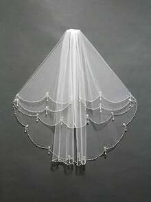 Elegant 1pc Women Bead Decor Bridal Veil With Hair Comb For Wedding Party - Multicolor - View 6