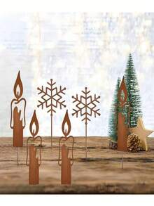 4/6 sztuk świątecznych rdzawych świeczek ogrodowych, świece w kształcie płatków śniegu, ozdoby świąteczne, dekoracje rustykalne, ozdoby do doniczek, na zimę