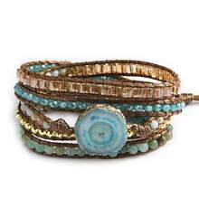 1pc Bohemian Style 5-Strand Natural Stone & Glass Handmade Braided Wrap Bracelet, Asymmetrical Agate Sunflower Connector Bracelet, Women Holiday Gift - BR1076 - View 14