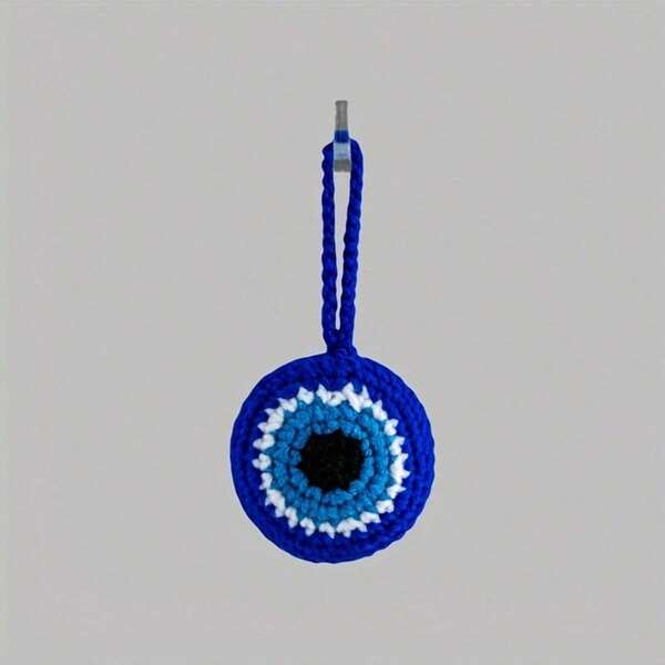 Handcrafted Turkish Evil Eye Blue Bead Car Hanging Decor - Unique Crochet Gift And Protection Pendant - Charming Evil Eye Amulet For Home & Vehicle Decoration