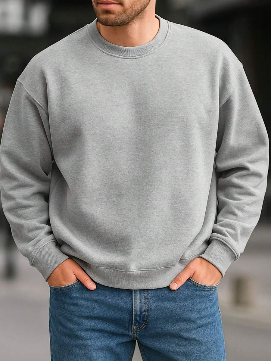 Sudadera  Cuello redondo  Lisa  Básica  Dama  Mujer  Casual  Cómoda  Juvenil - Gris - Ver 1