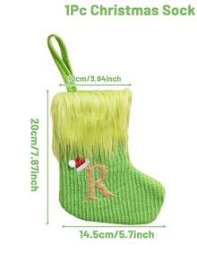 1pc Green Fluffy Christmas Stockings, Christmas Decorations Stocking Socks, Christmas Party Favors Gift Bags, Christmas Hanging Stocking Ornaments With A-Z Alphabet, Christmas Tree Decorations, Christmas Gift Ideas, Christmas Decorations 2025, Christmas Gift Packaging Bags, Christmas Tree Decorations, Home Decor, Room Decor, Winter Festival Fireplace Decor, Christmas Decor, Xmas Party Decor, Christmas Party Supplies